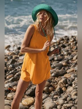 Free People Beach Take Me To Tulum Romper | Open Back Tie Detail | Size Small